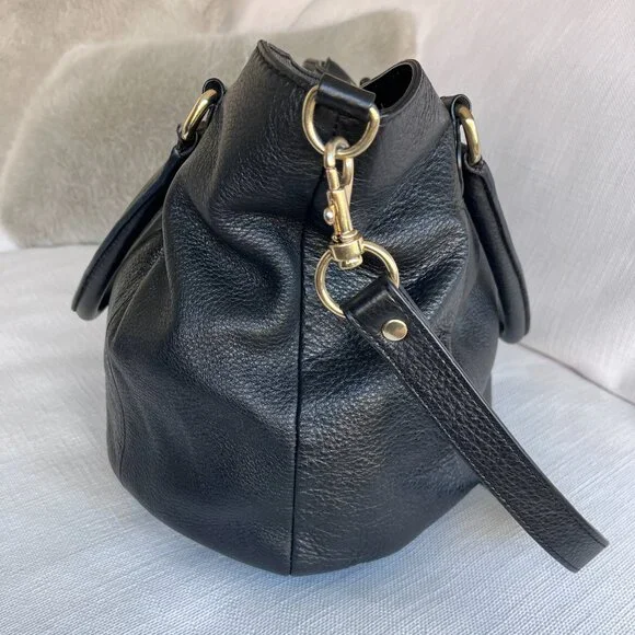 J. Crew Brompton Pebbled Leather Bag Black Shoulder Crossbody Boho - Picture 4 of 11